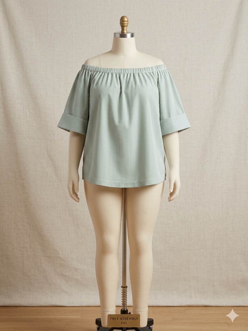 Off-Shoulder Stripe Blouse in Light Mint